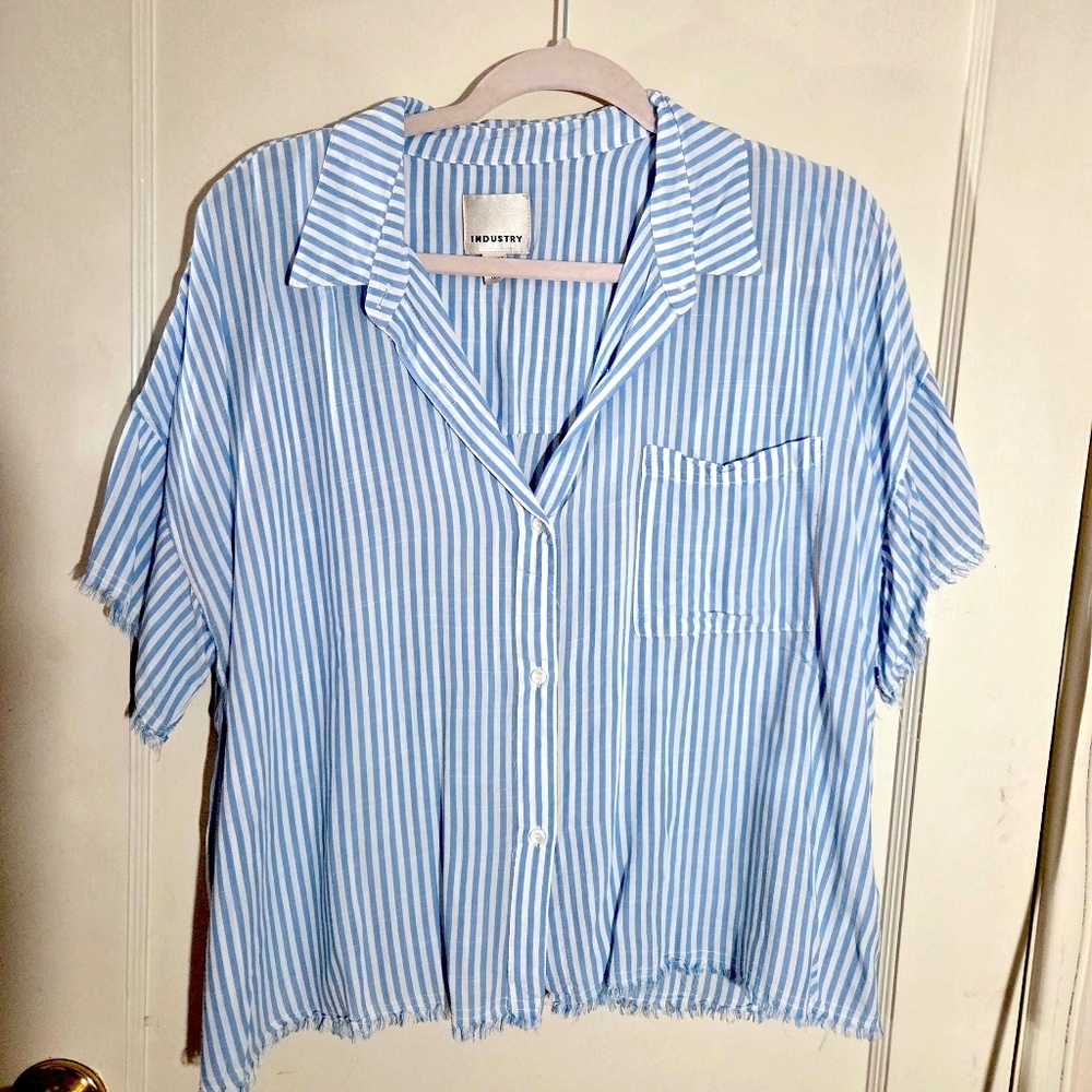 Industry Nordstrom Women's Striped Blouse Frayed XL